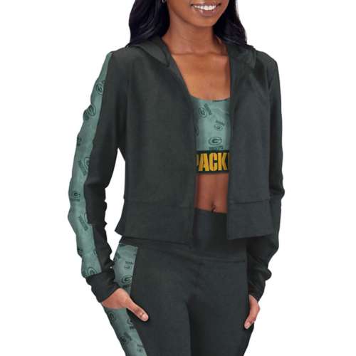 Green Bay Packers Junk Food Women's Cropped Fleece Pullover Hoodie - White