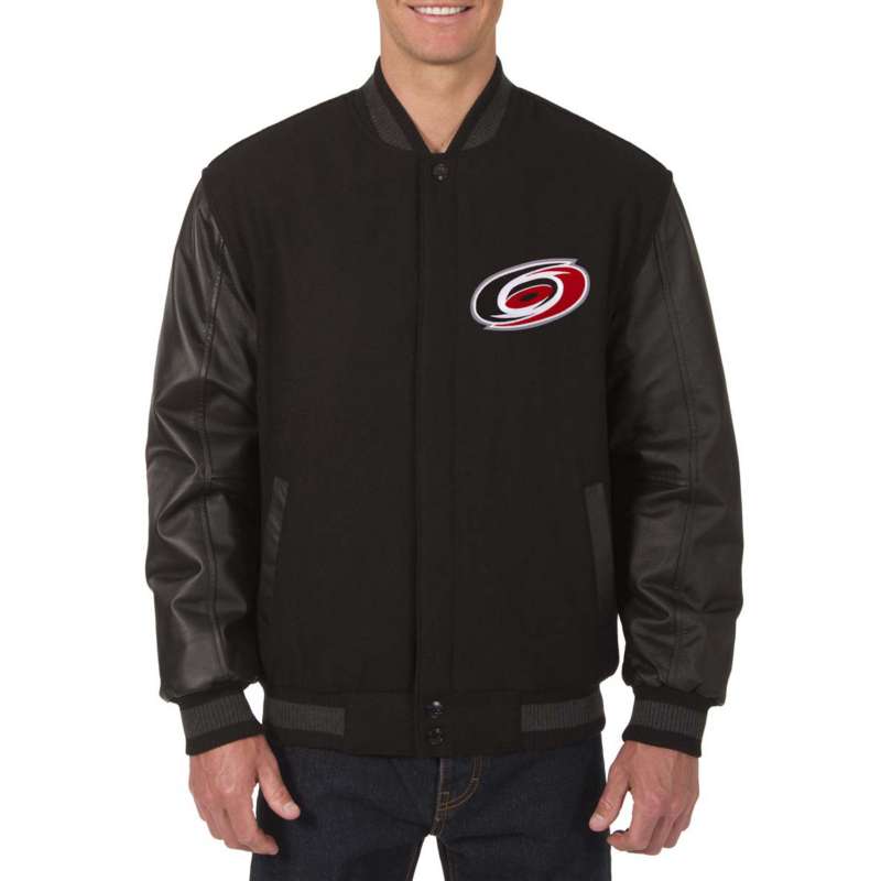 JH Design Carolina Hurricanes Wool & Leather Reversible Jacket