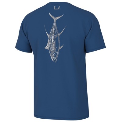 Men's Huk Stacked Logo T-Shirt Large Marine Blue