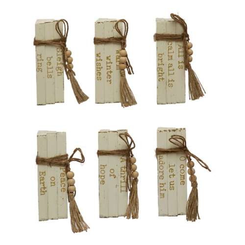 Creative Co-Op ASSORTED Wood Block Books with Holiday Saying