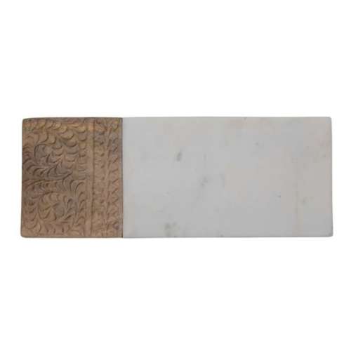 Creative Co-Op Marble And Hand-Carved Wood Serving Board