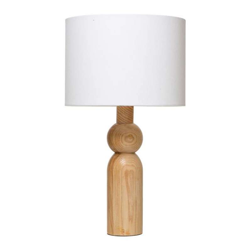 Creative Co-Op Wood Table Lamp With Linen Shade And Inline Switch