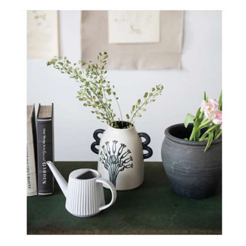 Creative Co-Op Stoneware Fluted Watering Can