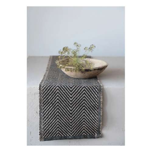 Creative Co-Op Woven Jute and Cotton Table Runner with Chevron Pattern