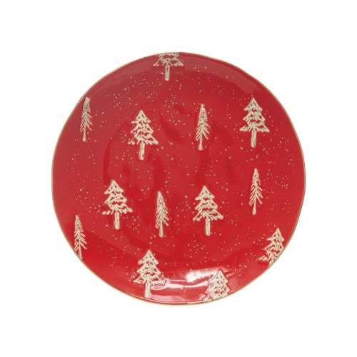 Creative Co-Op Hand-Stamped Christmas Stoneware Plate