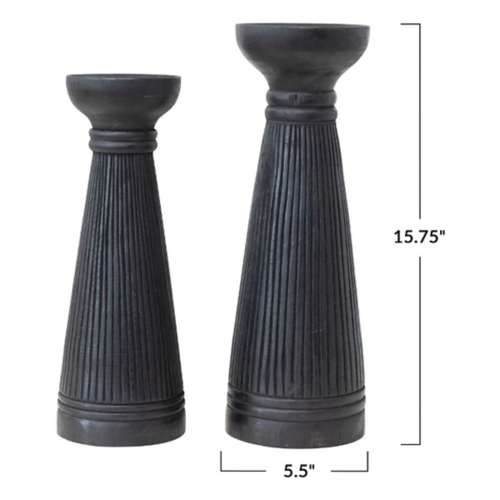 Creative Co-Op Albasia Wood Ribbed Candle Holder (Set of 2)