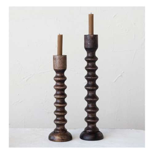 Creative Co-Op Hand-Carved Mango Wood Taper Candle Holder