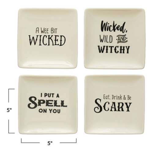 Creative Co-Op 5" Square Stoneware ASSORTED Plate w/ Spooky Saying