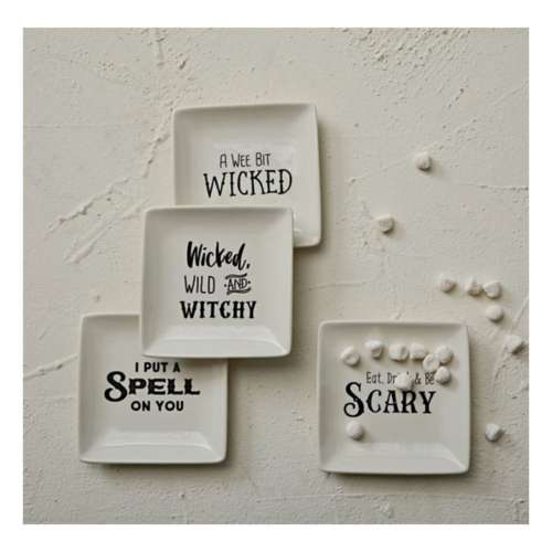 Creative Co-Op 5" Square Stoneware ASSORTED Plate w/ Spooky Saying