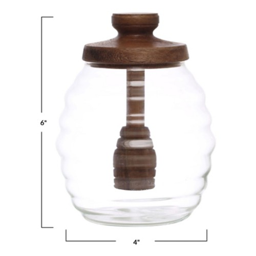 Creative Co-Op 14 oz. Glass Honey Jar w/ Acacia Wood Lid & Attached Honey Dipper