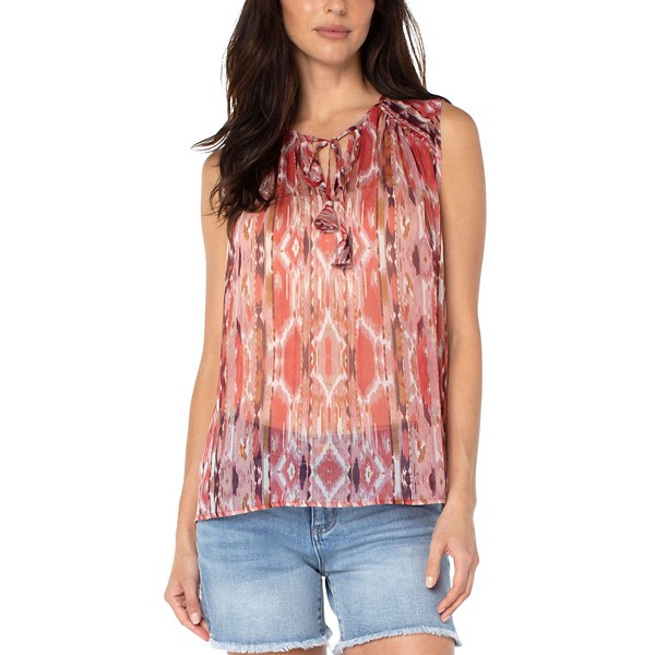 Women's Liverpool Los Angeles Tie Front Shirred Blouse Tank Top product image