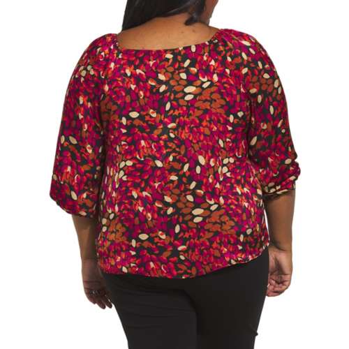 Women's Liverpool Los Angeles Plus Size Puff 3/4 Sleeve Boat Neck Blouse