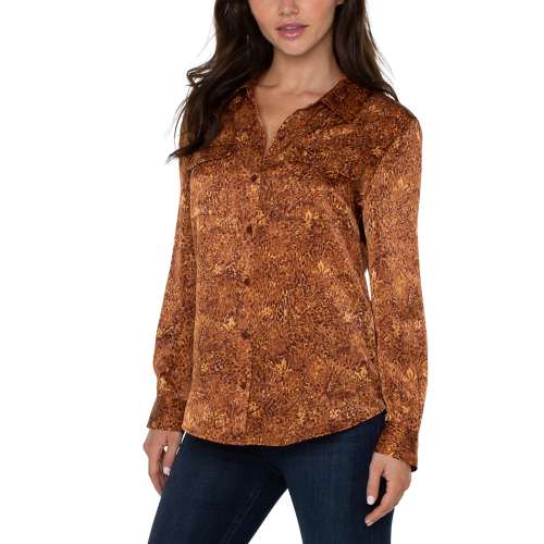 Women's Liverpool Los Angeles Flap Pocket Woven Long Sleeve Blouse