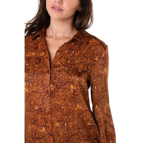 Women's Liverpool Los Angeles Flap Pocket Woven Long Sleeve Blouse