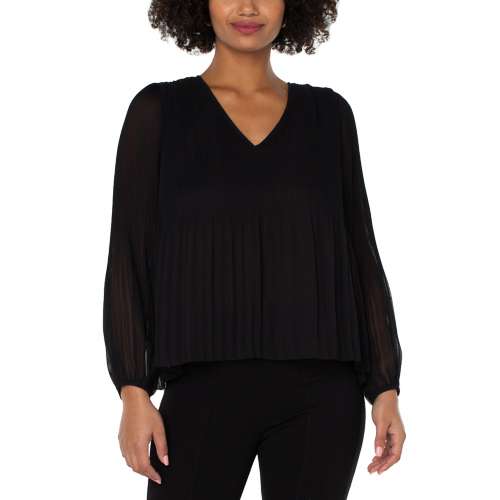 Women's Liverpool Los Angeles Pleated Long Sleeve V-Neck Blouse