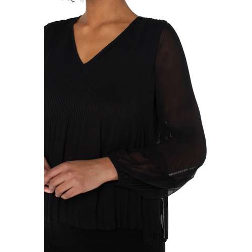 Women's Liverpool Los Angeles Pleated Long Sleeve V-Neck Blouse