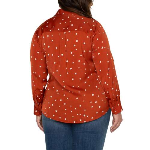 Women's Liverpool Los Angeles Plus Size Flap Pocket Button Front Woven Blouse Long Sleeve Button Up Shirt