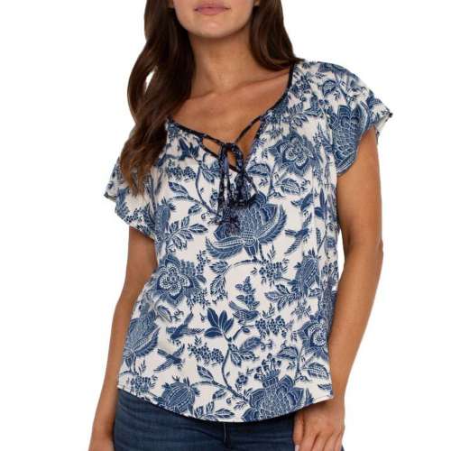 Women's Liverpool Los Angeles Woven Front Tie V-Neck Blouse