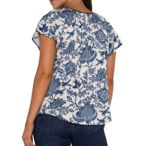 Women's Liverpool Los Angeles Woven Front Tie V-Neck Blouse