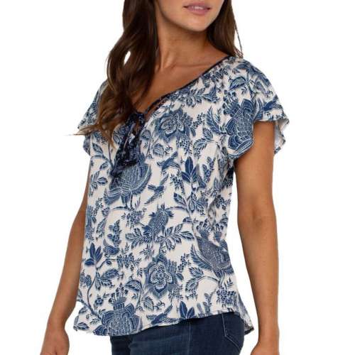 Women's Liverpool Los Angeles Woven Front Tie V-Neck Blouse