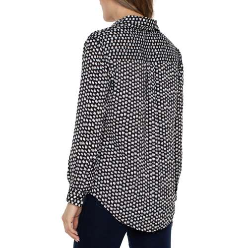 Women's Liverpool Los Angeles Flap Pocket Button Front Woven Blouse Long Sleeve Button Up Shirt