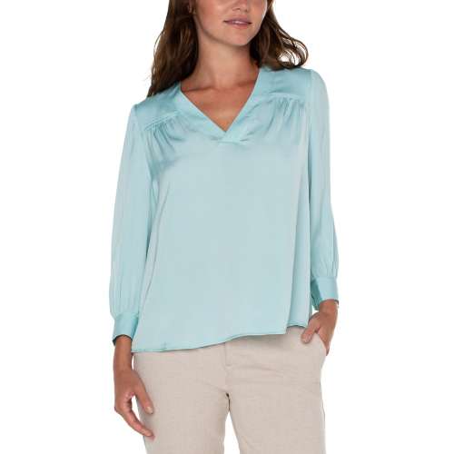 Women's Liverpool Los Angeles Popover Woven Long Sleeve V-Neck Blouse