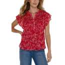Women's Liverpool Los Angeles Double Layer Flutter Sleeve V-Neck Blouse