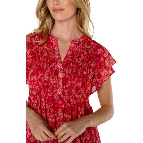 Women's Liverpool Los Angeles Double Layer Flutter Sleeve V-Neck Blouse