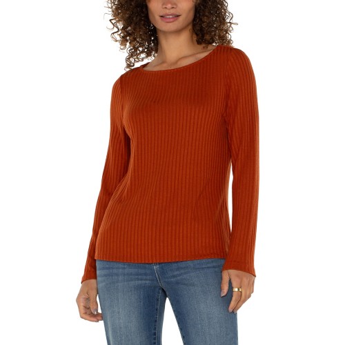 Women's Liverpool Los Angeles Knit Long Sleeve Boat Neck Shirt - Primary Image
