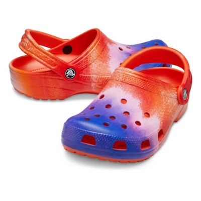 blue and red crocs