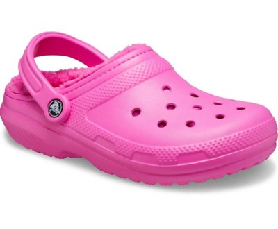 fuzzy light pink crocs