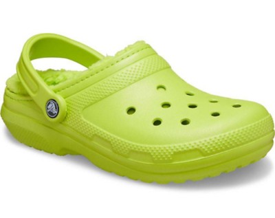 mint green crocs with fur