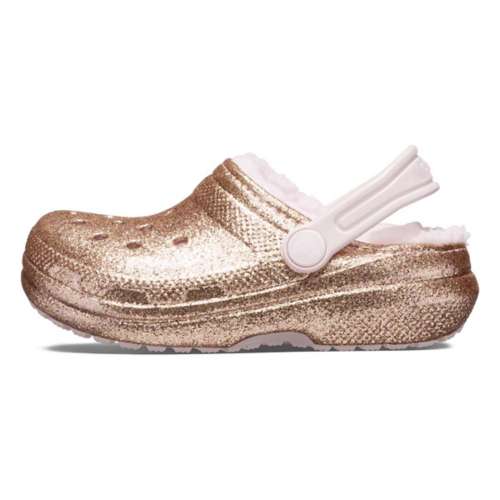 Little Kids' Crocs Classic Glitter Fuzz-Lined Clogs