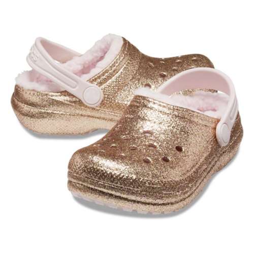 Little Kids' Crocs Classic Glitter Fuzz-Lined Clogs