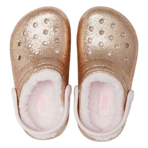 Little Kids' Crocs Classic Glitter Fuzz-Lined Clogs