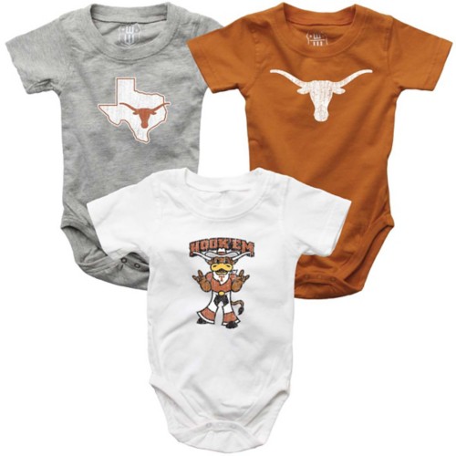 Wes and Willy Baby Texas Longhorns Hopper Onesie 3pk