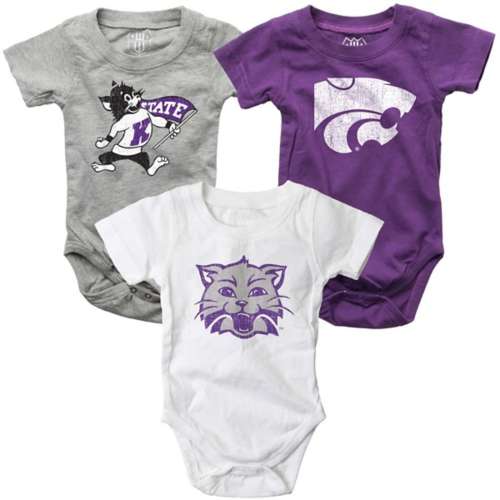 Wes and Willy Baby Kansas State Wildcats Hooper Onesie 3 Pack
