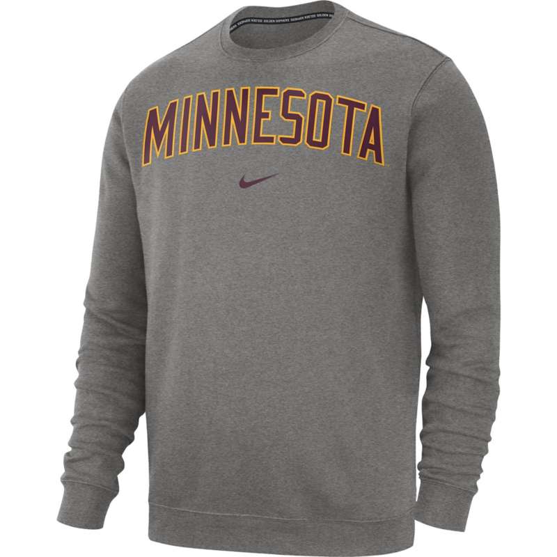 Nike Minnesota Golden Gophers Wordmark Club Fleece Crewneck Sweatshirt ...