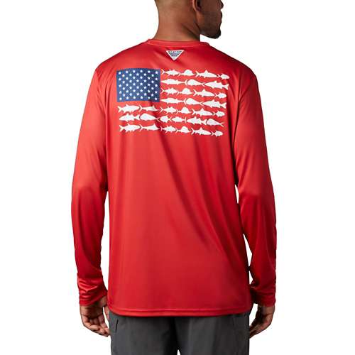 Columbia Men's PFG Terminal Tackle Fish Flag Long Sleeve Shirt, Small, Red