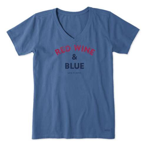Women's Life is Good Red Wine And Blue T-Shirt