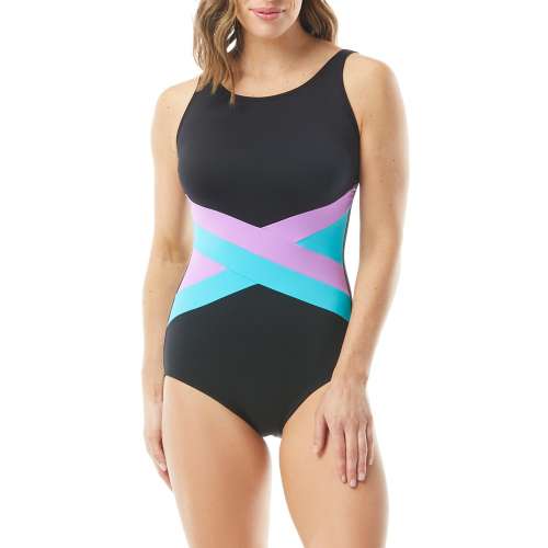 Women's Gabar Plus Size High Neck Colorblock One Piece Swimsuit