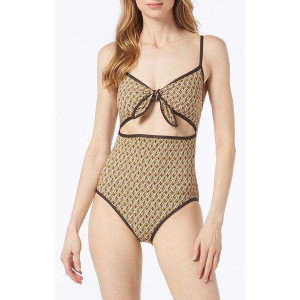 Women’s Michael Kors Cut Out One Piece Swimsuit 8 Dark Camel