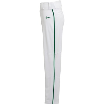 nike white baseball pants with green piping