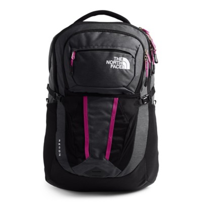 gray and purple north face backpack