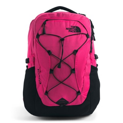 pink and gray north face backpack