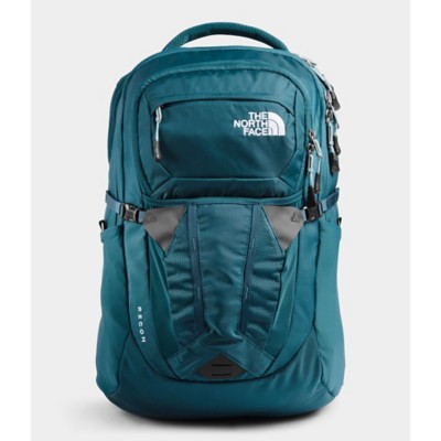 grey and teal north face backpack