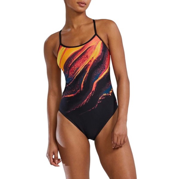 Women’s TYR Vesuvius Durafast Elite Trinityfit One Piece Swimsuit Competitive 28 Black Orange