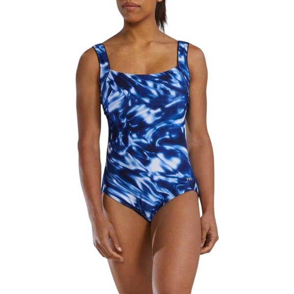 Women’s TYR Rivo Square Neck Durafast Elite Controlfit One Piece Swimsuit Sporty 6 Metallized Blue