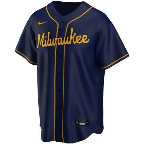 Men's Vintage MLB Nike Team Milwaukee Brewers Navy Blue Gold Home Jersey Sz  XL