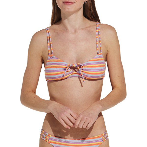 Women's damsel Bralette Shoulder Tie Swim Bikini Top Juniors Medium Pink Combo